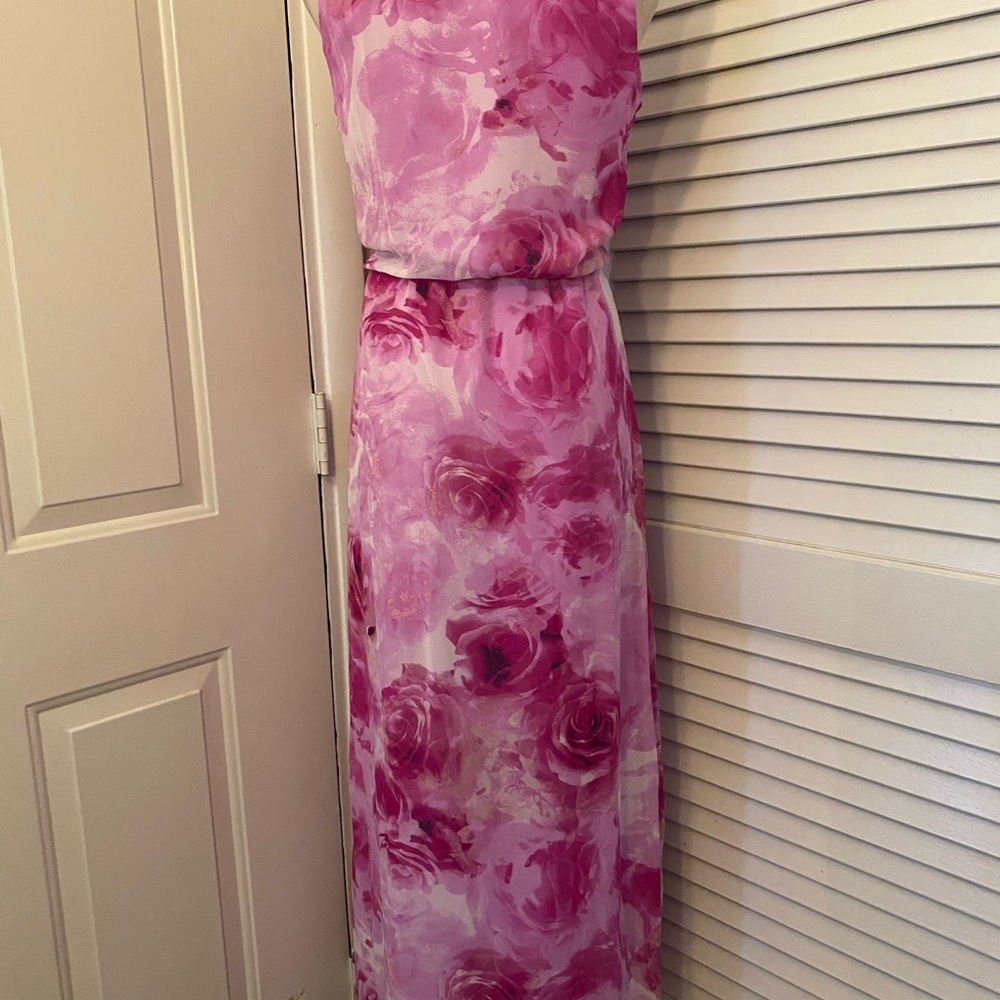 karin stevens Pink Rose Print V-Neck Maxi Dress- Size 10 - Picture 6 of 9